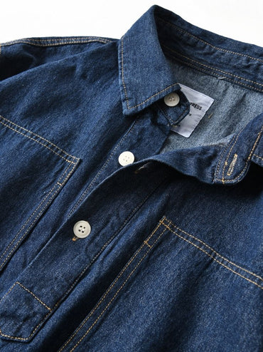 Japanese INS Trendy Brand 100% Pure Cotton Relaxed Fit Pocket Half-Placket Denim Shirt for Men 2025 Autumn American Vintage Male