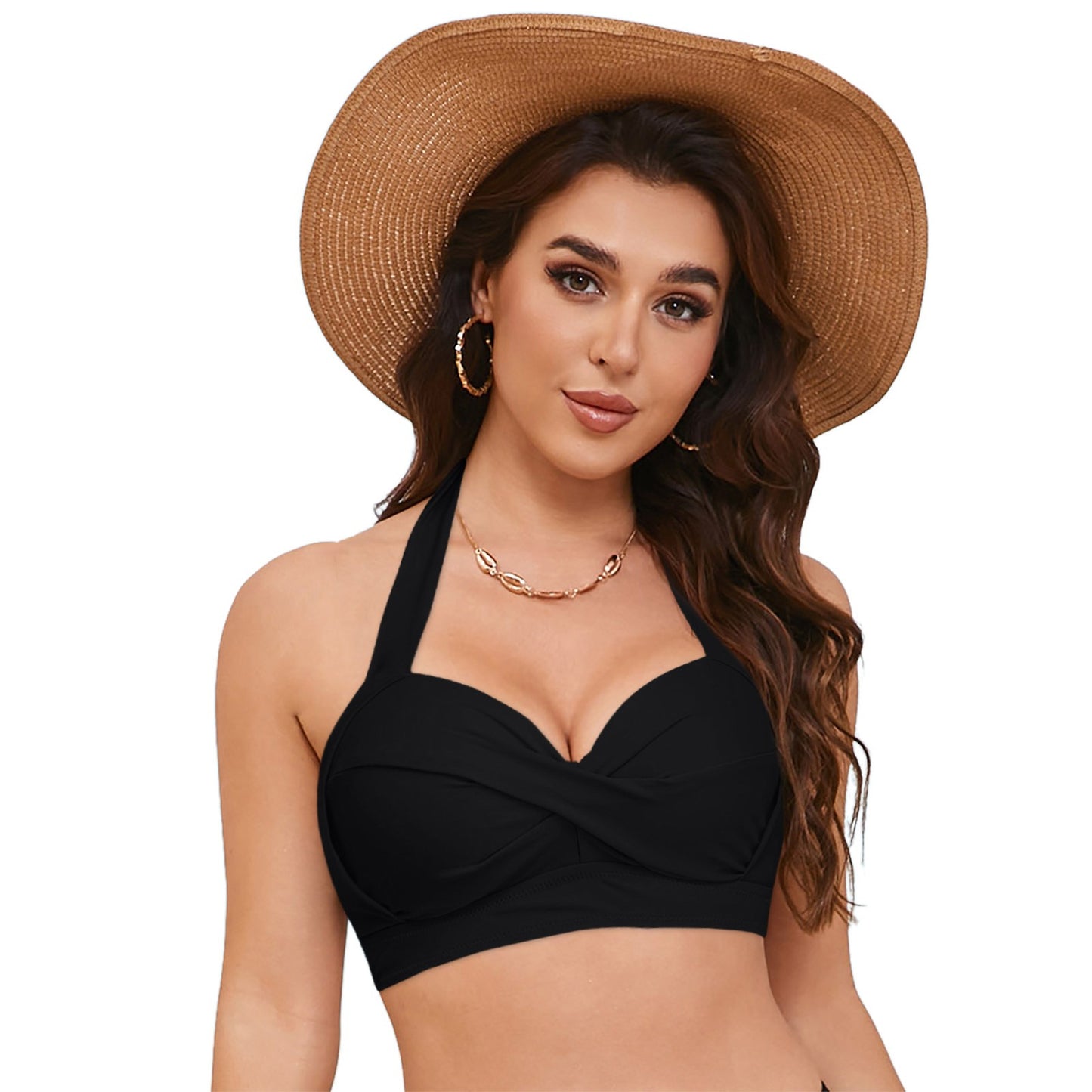 Halter Neck Push Up Bikinis Tops Women 2025 New Chest Padded Solid Swimwears Bikinis Top For Women Summer Beach Bathing Suit