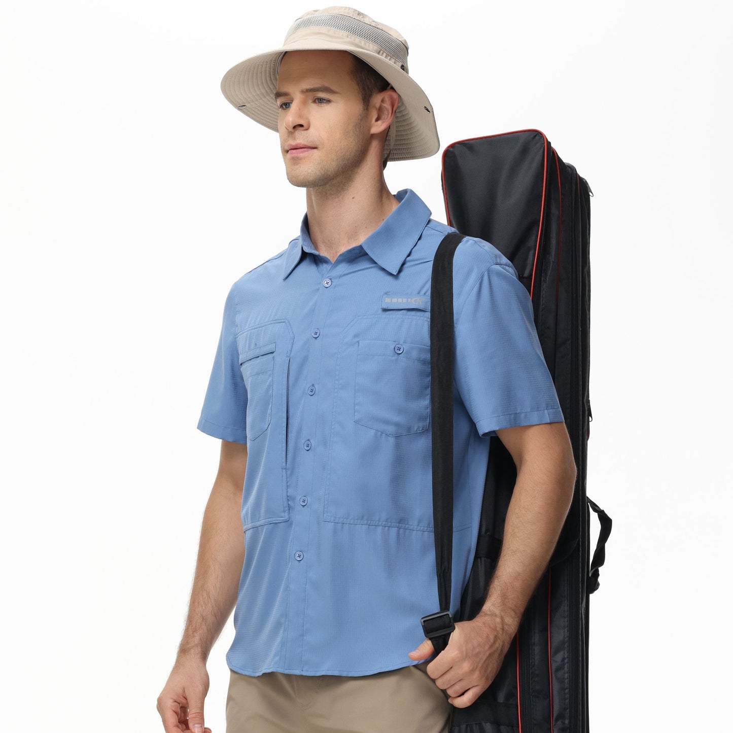 Summer Men's UPF 50+ Fishing Shirts, Casual Breathable Short Sleeve Cargo Fishing Shirt, Button Down Tactical Shirts Blouse