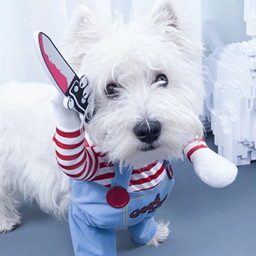 Roupa para cão de estimação engraçada de Chucky, Fantasia de Halloween para animais de estimação, Adereços assustadores, Fantasias para gatos