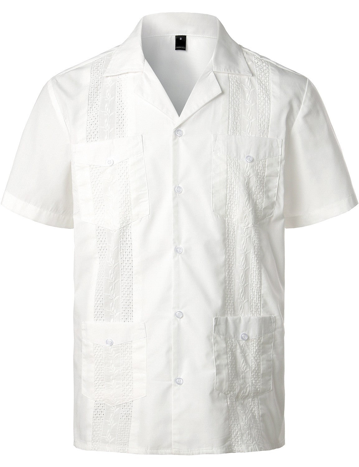 Men's Traditional Cuban Camp Collar Guayabera Shirts Short Sleeve Embroidered Mexican Caribbean Style Beach Shirts with 4 Pocket