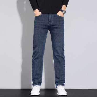 2025 Spring Autumn New Men's Jeans Casual Straight Stretch Fashion Classic Blue Black Work Denim Trousers Male Brand Clothing