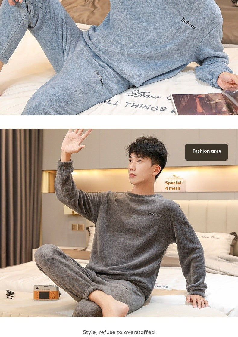 Pajamas Men's Women's Fall and Winter Coral Velvet Homewear Suit Thickened Padded Homewear Couples Large Size Winter Homewear