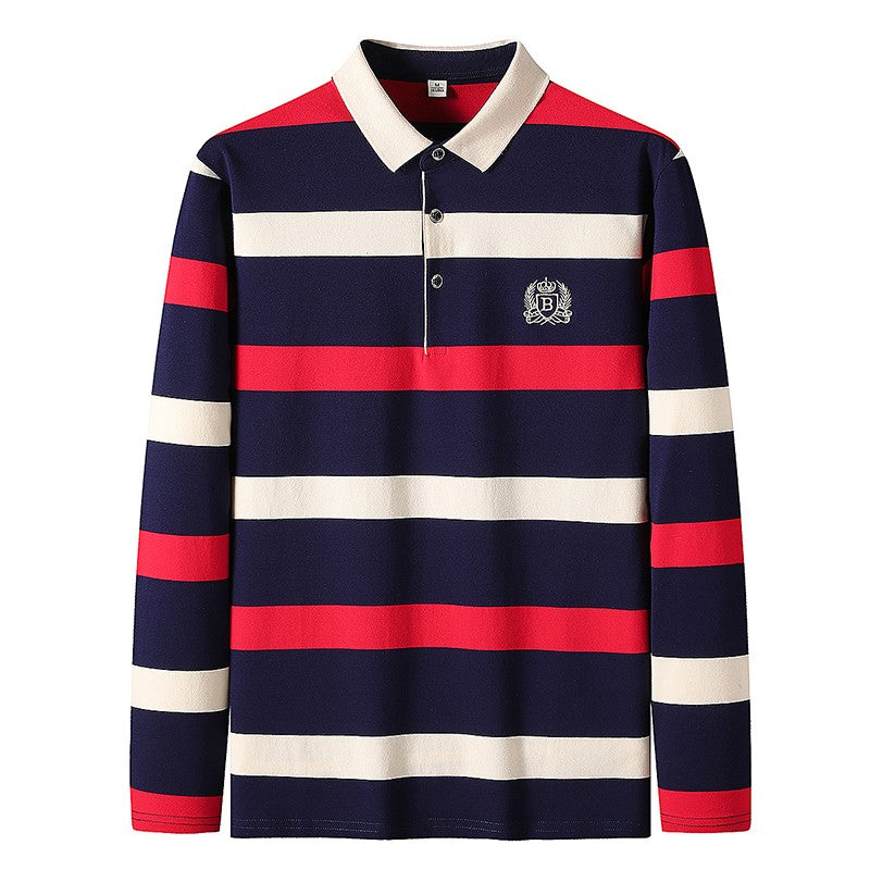 Men Polo Shirt Cotton Embroidery Long Sleeve Spring Stripe Polo Shirt Men Autumn Casual Fashion Polo Shirt Business T-shirts Men