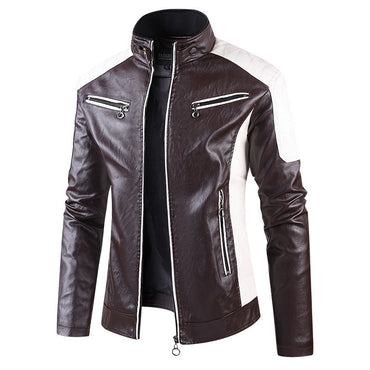 2025 New Color Blocked Stand Up Collar PU Leather Motorcycle Bike Jackets for Men,multi-color Spring Autumn Thin Casual PU Coat