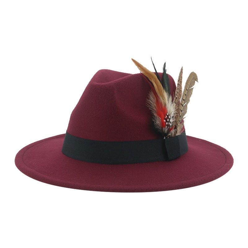 Chapéu Fedora Inverno Feminino Chapéus Masculinos Chapéu de Feltro Pena Luxo Moda Casual Decoração Casamento Homens Mulheres Fedora Chapeau Femme Touca