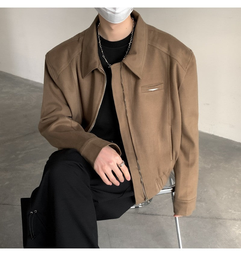 Short Jacket Men's Autumn Winter Handsome American Shoulder Pad Coat High-end Lapel Baseball Uniform