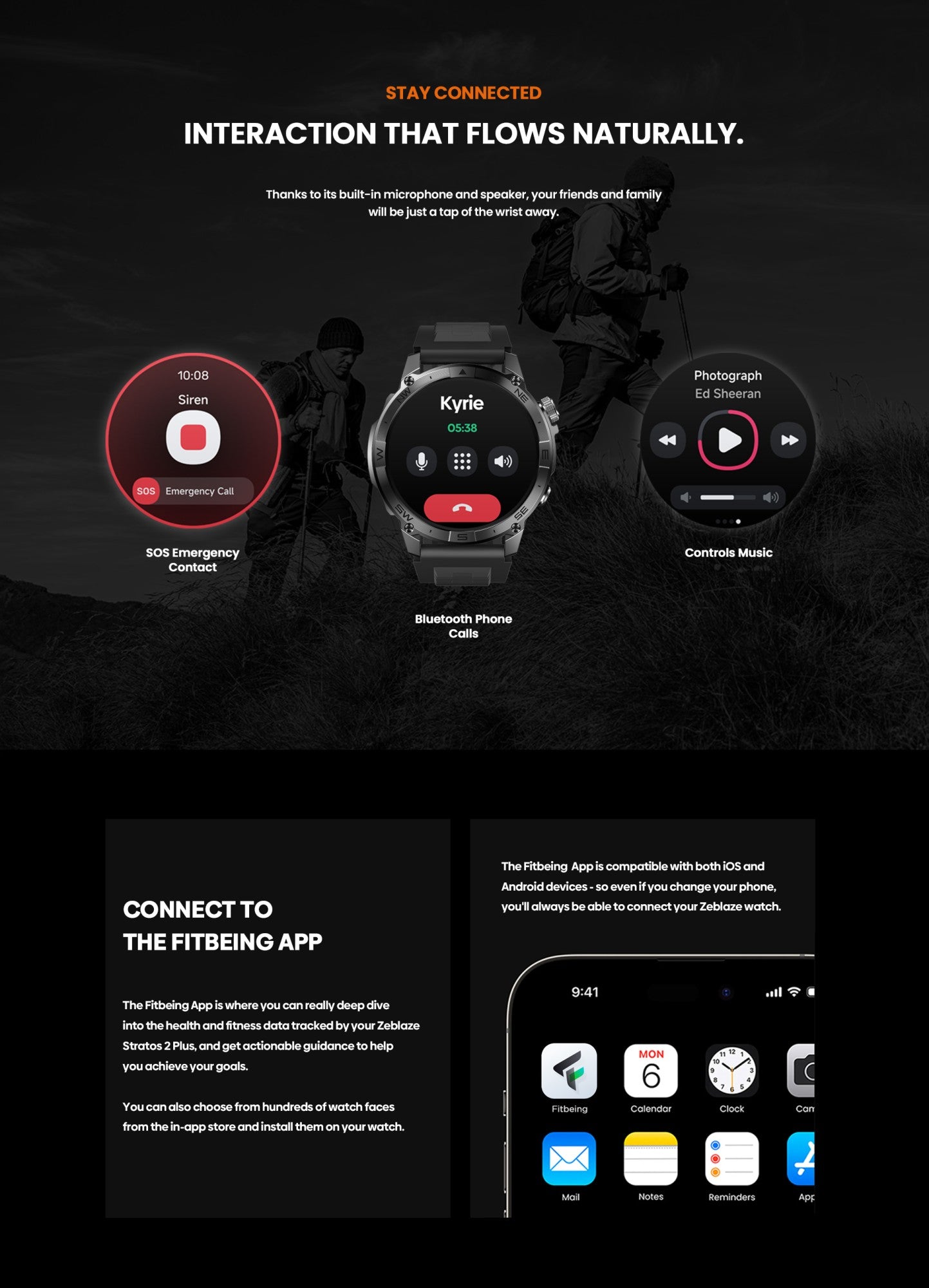 New Zeblaze Stratos 2 Plus GPS Smart Watch 1.43'' AMOLED Display Compass Barometric Altimeter Bluetooth Phone Calls Smartwatch