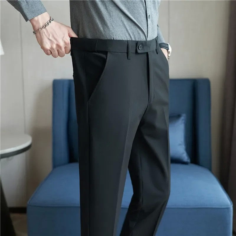 Men Suit Pant Autumn Elastic Waist Solid Slim Fit Dress Pants Business Casual Office Social Trouser Plus Size 40 38 Men Clothing