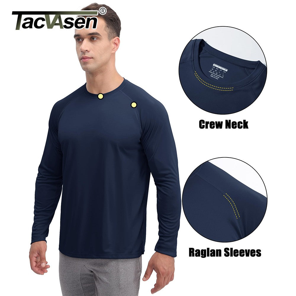 TACVASEN UV Shirt Men's O-Neck Long Sleeve UPF 50+ Sun Protection T-Shirt Quick Dry Sports Tee Hiking Fishing Outdoors Pullovers