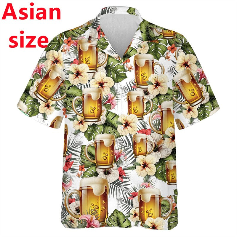 2025 New Beer Lovers Shirts For Men Clothes Harajuku Fashion Hawaiian Lapel Blouse Summer Aloha Beach Shirt Man Short Sleeve