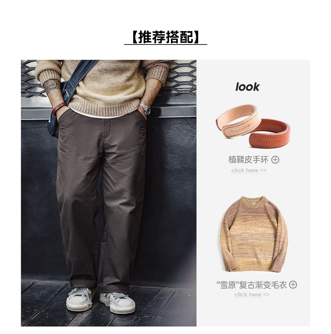 Maden Vintage Solid Logging Pants Versatile Cotton Straight Casual Lumberjack Pants with Zipper Fly and Pockets Trousers for Men