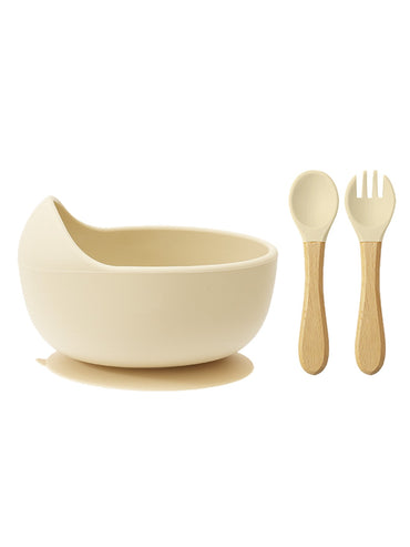 3PCS Custom Baby Feeding Set Spoon Fork BPA Free Silicone Suction Bowl For Toddlers Self Feeding Training Children's Tableware