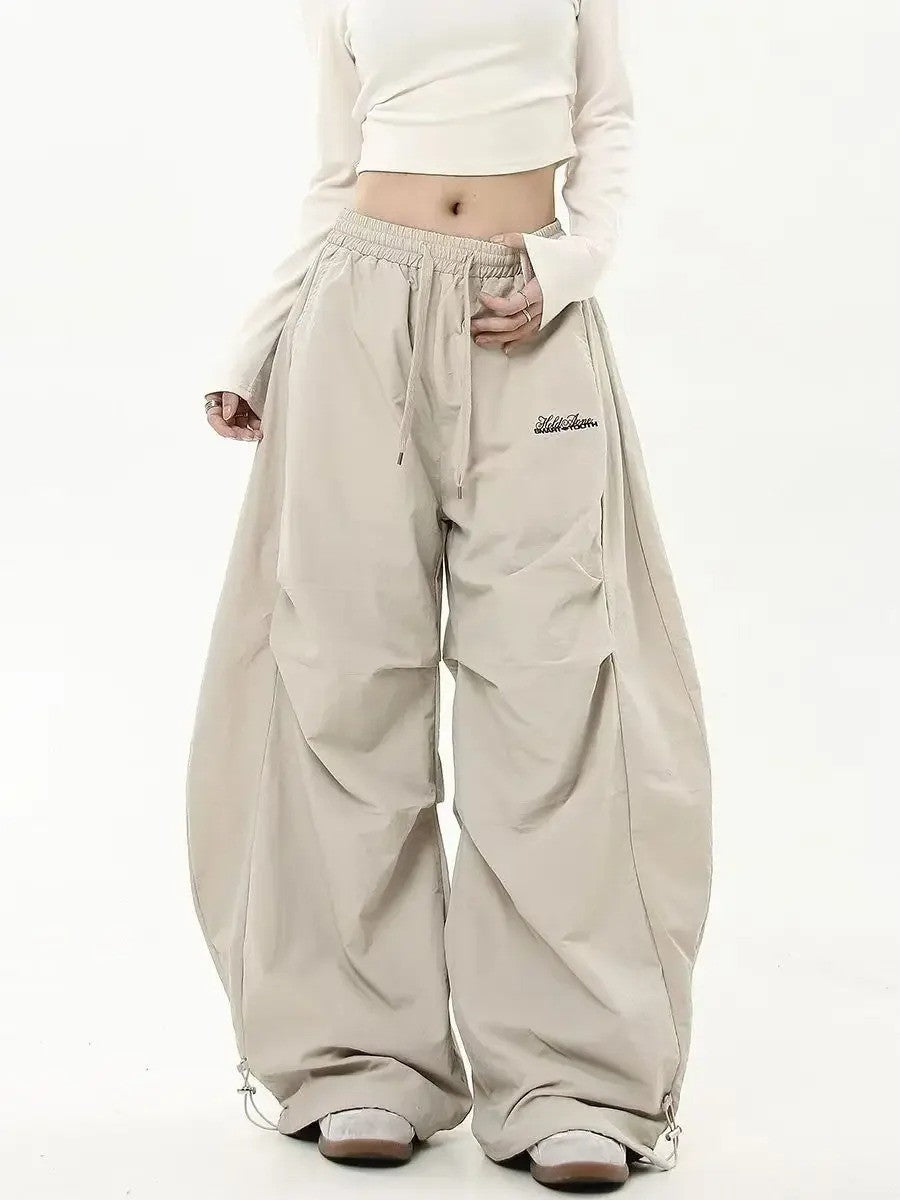 Retro Y2K Hip Hop Streetwear Casual Chic Matching Sweatpant Oversize Women's Wide Leg Pant Low Waist Drawstring Lady Cargo Pants