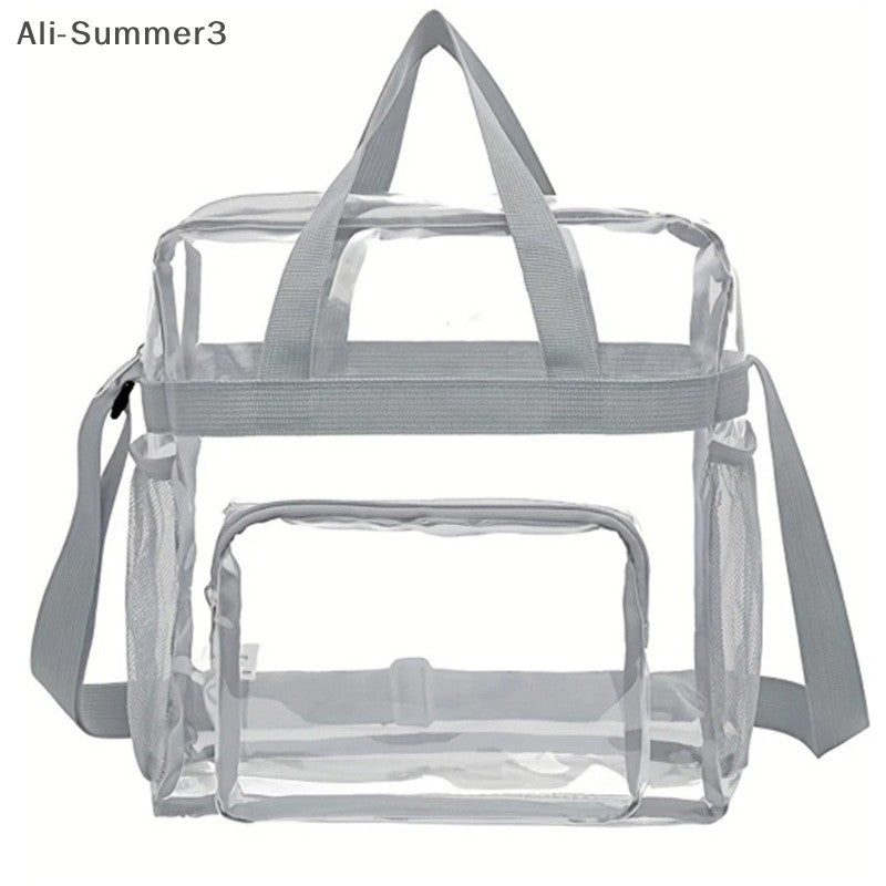 Large Capacity PVC Transparent Bag Portable Washing Bag Clear Tote Multi Pocket Handbag