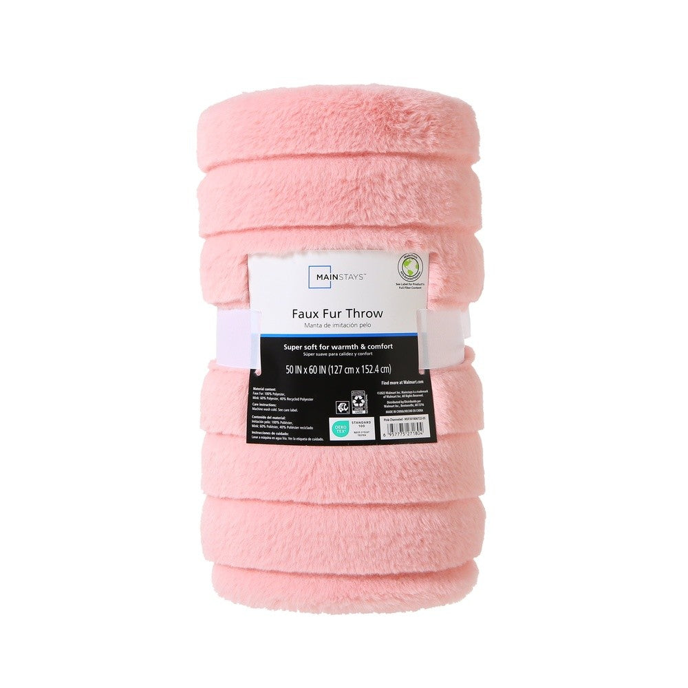Luxurious Pink Stripe Faux Fur Throw Blanket 50x60 Super Soft Micro Mink Reversible Machine Washable Cozy Home Decor