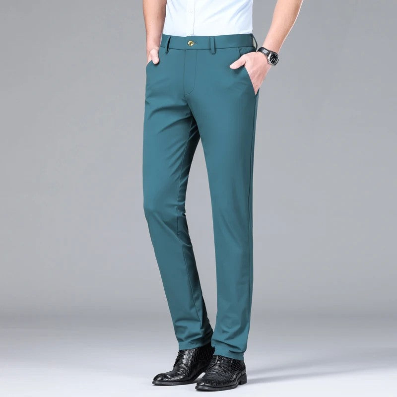 New Summer Men's Ice Silk High Stretch Business Suit Pants Male Army Green Blue Elastic Formal Office Straight Formal Trousers