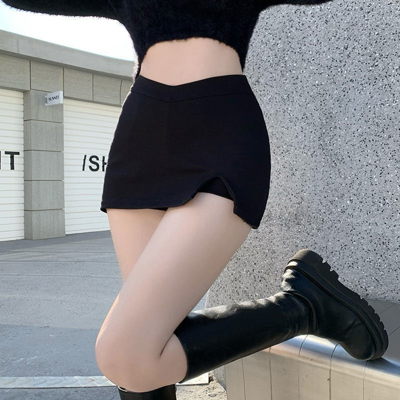 Black Split Mini Skirts Women Summer Sexy Club High Waist Slit Skirt Streetwear