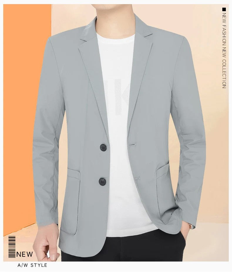 BROWON Brand Summer Men Blazers Gray Solid Color Thin Anti Wrinkle Quick Drying Soft Business Suit Blazer Jacket for Man