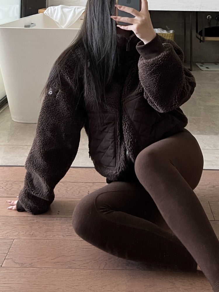 Loose Fit Long Sleeves Short Jacket High Street Zipper Winter Jacket Women Casual Fashion Warm Lamb Fleece Jackets for Women