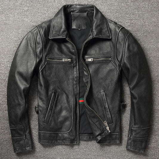 2025 Retro Style 100% Top Layer Cowhide Oversized Leather Jacket Color is made of Old Motorcycle Riding Clothes.