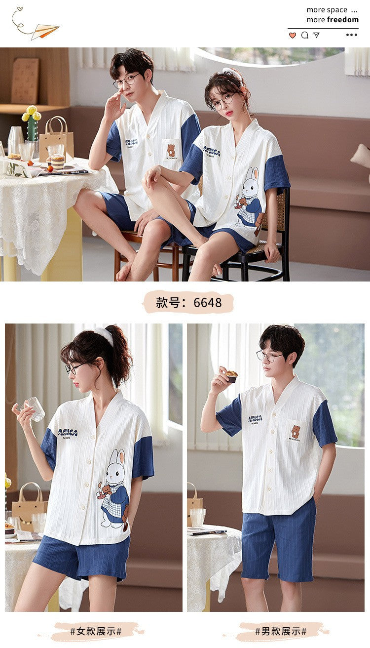 Japan Kimono Cartoon Couples Sleepwear Cotton Mens Women Summer Short Pajamas Set Loungewear for Young Girl Boy Home Clothes