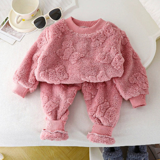 Winter Kids Thick Warm Sets Autumn Boys Girls Flannel Pajamas Suits Baby Long Sleeve Sleepwear Outfits Casual Children Clothes
