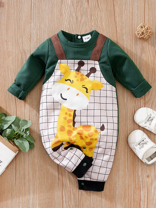 0-18 Newborn Spring And Autumn Cute Cartoon Backband Giraffe Comfortable Boys And Girls Long Sleeved Baby Bodysuit