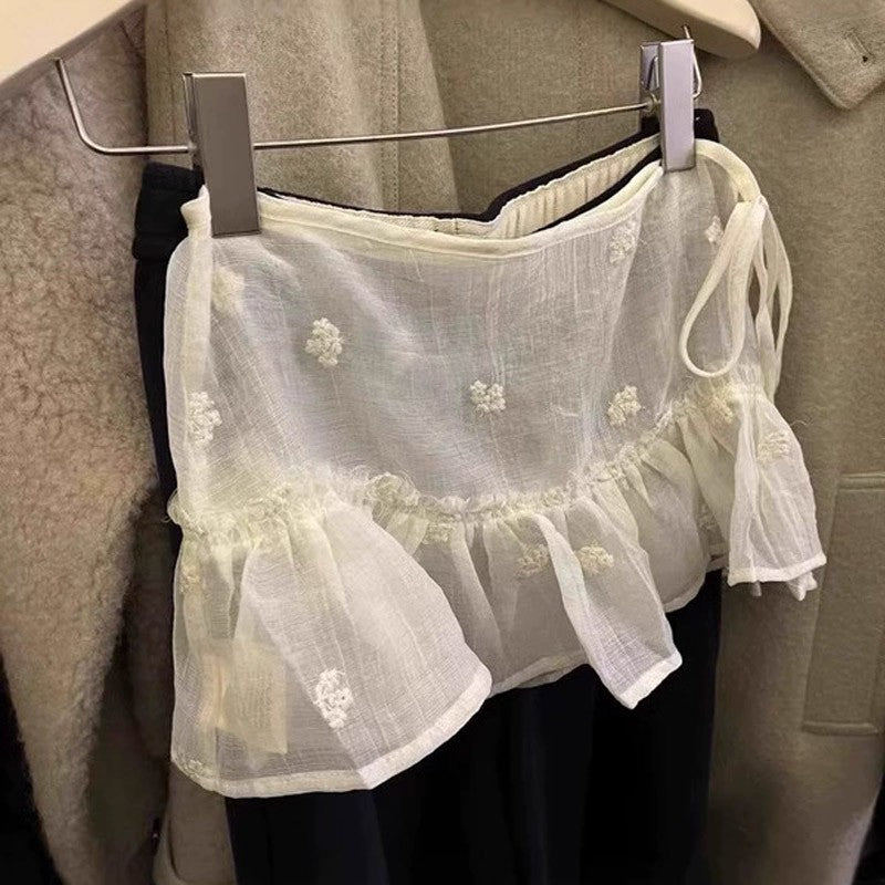 Y2K Trim Lace Up Short Fart Curtain Skirt Spring Layered Skirt INS Women Wrap Skirt Bandage Dress Apron Curtain Expansion Skirt