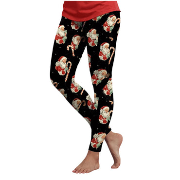 3d Cartoon Pattern Christmas Women's Leggings High Waist Slim Stretch High Waist Tights New Year Home Party Pant Bottom Legging