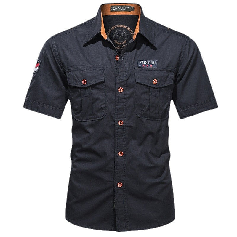 Men Summer Short Sleeved Shirts Multi Pockets Military Tooling Shirts New Male Cotton Outdoor Casual Shirts Size 5XL