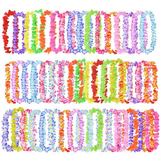 10/20/50pcs Hawaiian Flower Wreath Necklace Summer Tropical Birthday Party Decoration Luau Wedding Artificial Flower Garland Lei