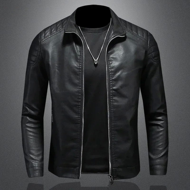 Men standing collar Jacke, leather motorcycle jacket men,bomber leather coat?fashion trend personalized leather winter clothing