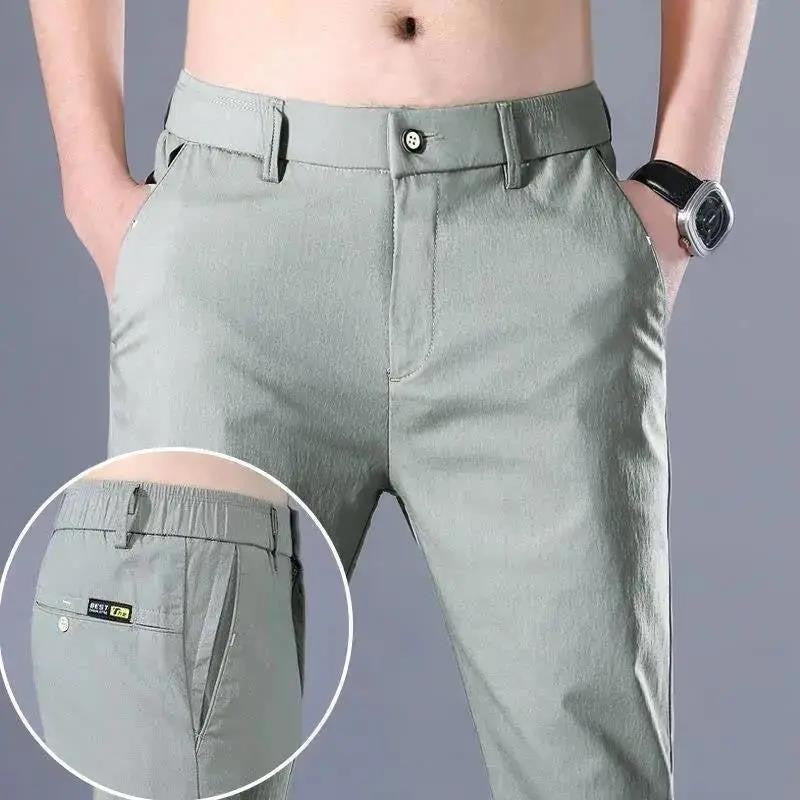 Male Suit Trousers Check Cooling Ice Silk Plaid Straight Up Clothes Offer Slacks Designer Men's Summer Pants Fabric 2024 Classic