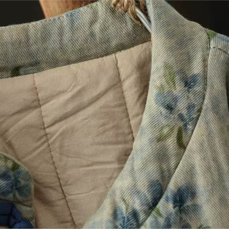 Johnature Vintage Buckle Floral Print Chinese Style Parkas 2025 Woman Winter New Long Sleeves Loose Single Breasted Parkas