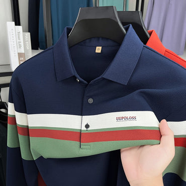 Classic fashion striped long sleeve polo shirt men's luxury brand letter printed business casual spring autumn new lapel T-shirt