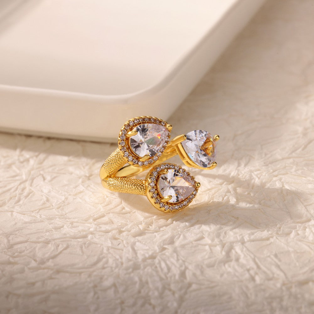 Anéis de Luxo em Aço Inoxidável Banhado a Ouro Pedra Colorida Zircônia Cristal Coração Anel Feminino Casamento Joias Boho Presente de Natal