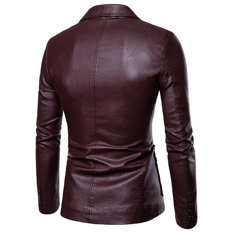 Black Men's PU Leather Suit, Leather Jacket Coat, Burgundy, Navy, Earthy Leather Jacket, Asian Size M-4XL