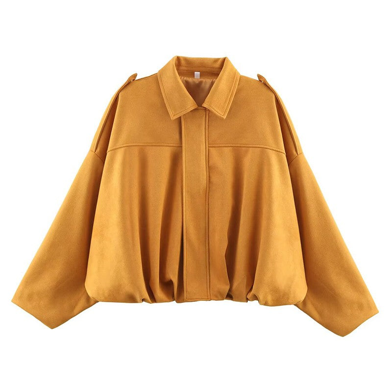 RAFZNB Women's Bomber Jackets Coats Fashion Turn-down Collar Long Sleeve Loose Coats Vintage Female Outerwear Chic Tops