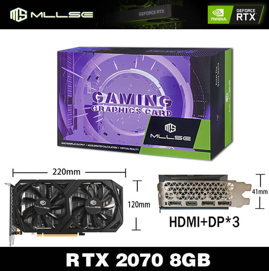 Mllse RTX 2070 8GB Video Card Graphics Card GDDR6 256Bit PCIE PCI-E3.0 16X 1470MHz 2304units DP*3 rtx 2070 8G Gaming