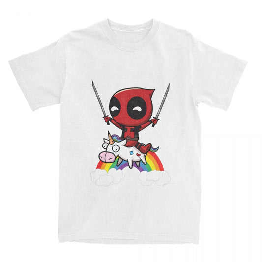 Awesome Deadpool On A Unicorn T-Shirt Men Women's Crewneck Cotton T Shirts Harajuku Short Sleeve Tee Vintage Streetwear Clothes