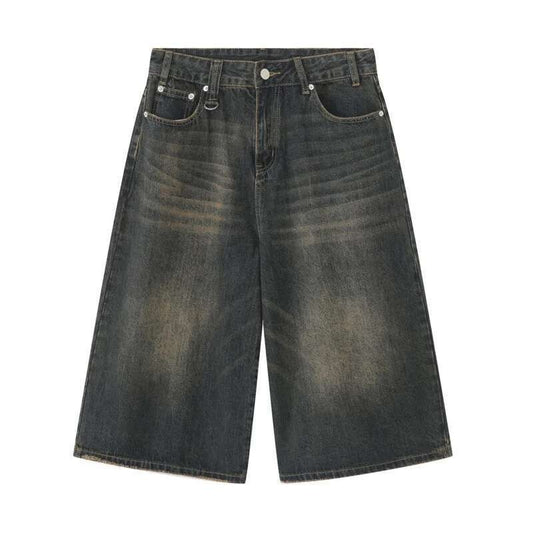 IEFB Korean Style Vintage Men's Jeans Summer Loose Male Wide Leg Knee Length Shorts New Washed Fashion Short Denim Pants 9A8825