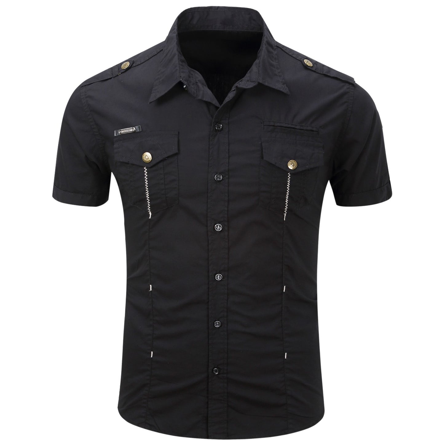 New Fashion 2025 Men's Casual 100% Cotton Military Tactical Shirt Summer Short Sleeve Solid Color Cargo Work Shirts with Pocket