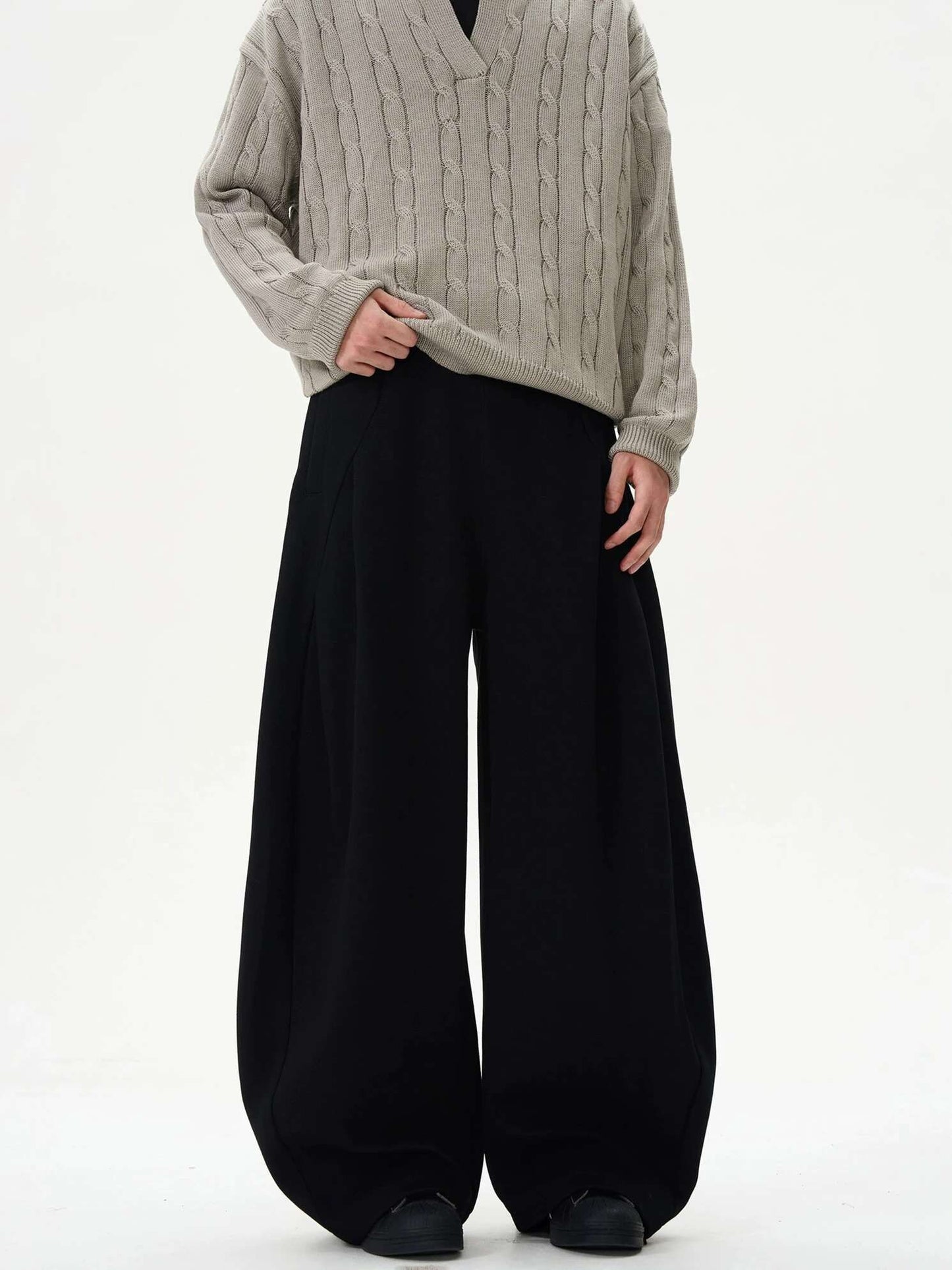 IEFB Pleated Design Men's Casual Pants Solid Color Elastic Waist Wide Leg Sweatpants Silhouette All-match Male Bottom New 9W1052