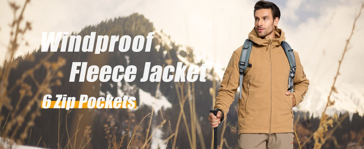 TACVASEN Winter Hooded Coats Mens Fleece Jackets Full Zip Up Multi-Pockets Fishing Hiking Climbing Outerwear Causal Parka Tops