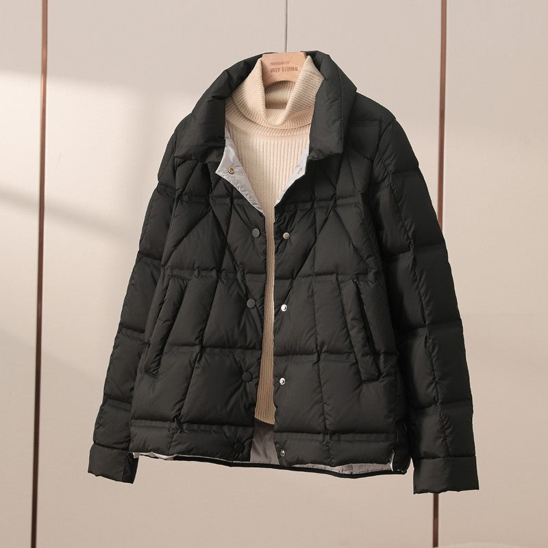 Janveny 2025 New Autumn Winter Lightweight Puffer Jacket Women Long Sleeve Single Breasted Duck Down Coat Female Short Parkas