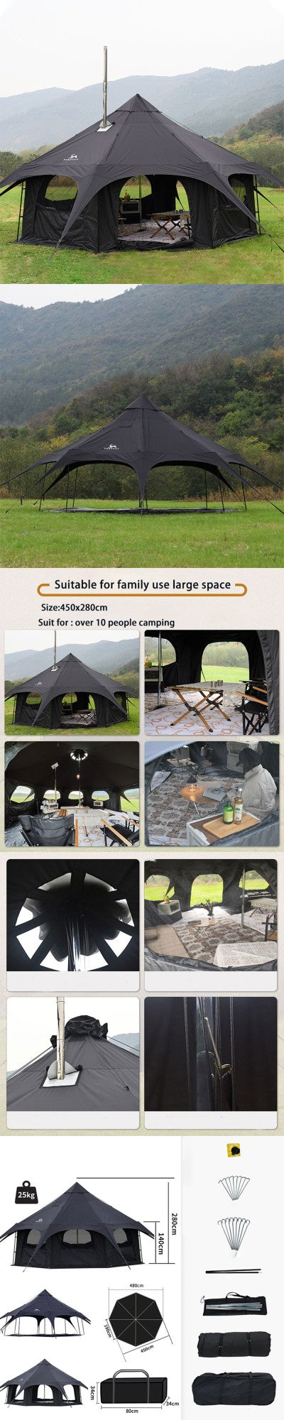 Rainproof Cotton Canvas Outdoor Circus Tent Large 4 Season Yurt Camping Park Family Tent for All Weather Conditions Waterproof
