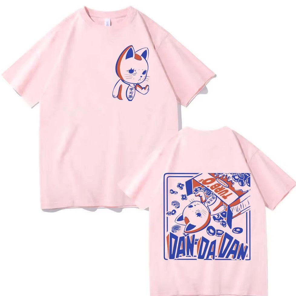 Funny Japan Anime Dandadan Turbo Granny Cat Graphic T Shirt Fashion Cartoon Oversized Tee Men Women Vintage Casual Cotton Tops
