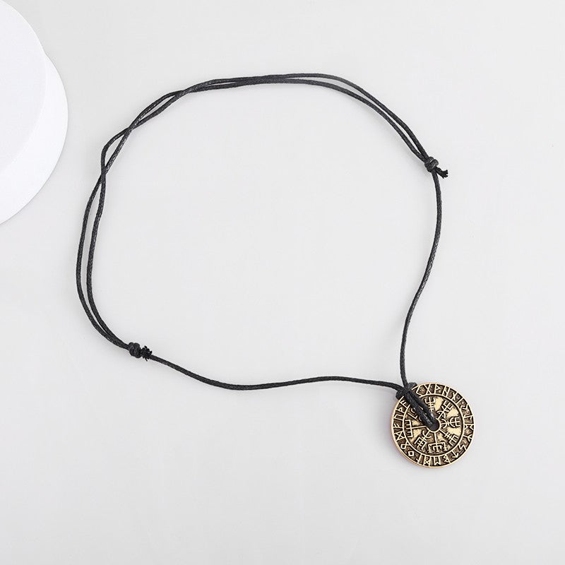 Colar Bússola Rúnica Masculino Vintage de Alta Qualidade Pingente Amuleto Joia de Festa Presente