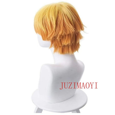 Kimetsu No Yaiba My Wife Is Good Synthetic Cosplay Wig Yellow Gradient Orange Inverted Short Hair Anime Secondary Element